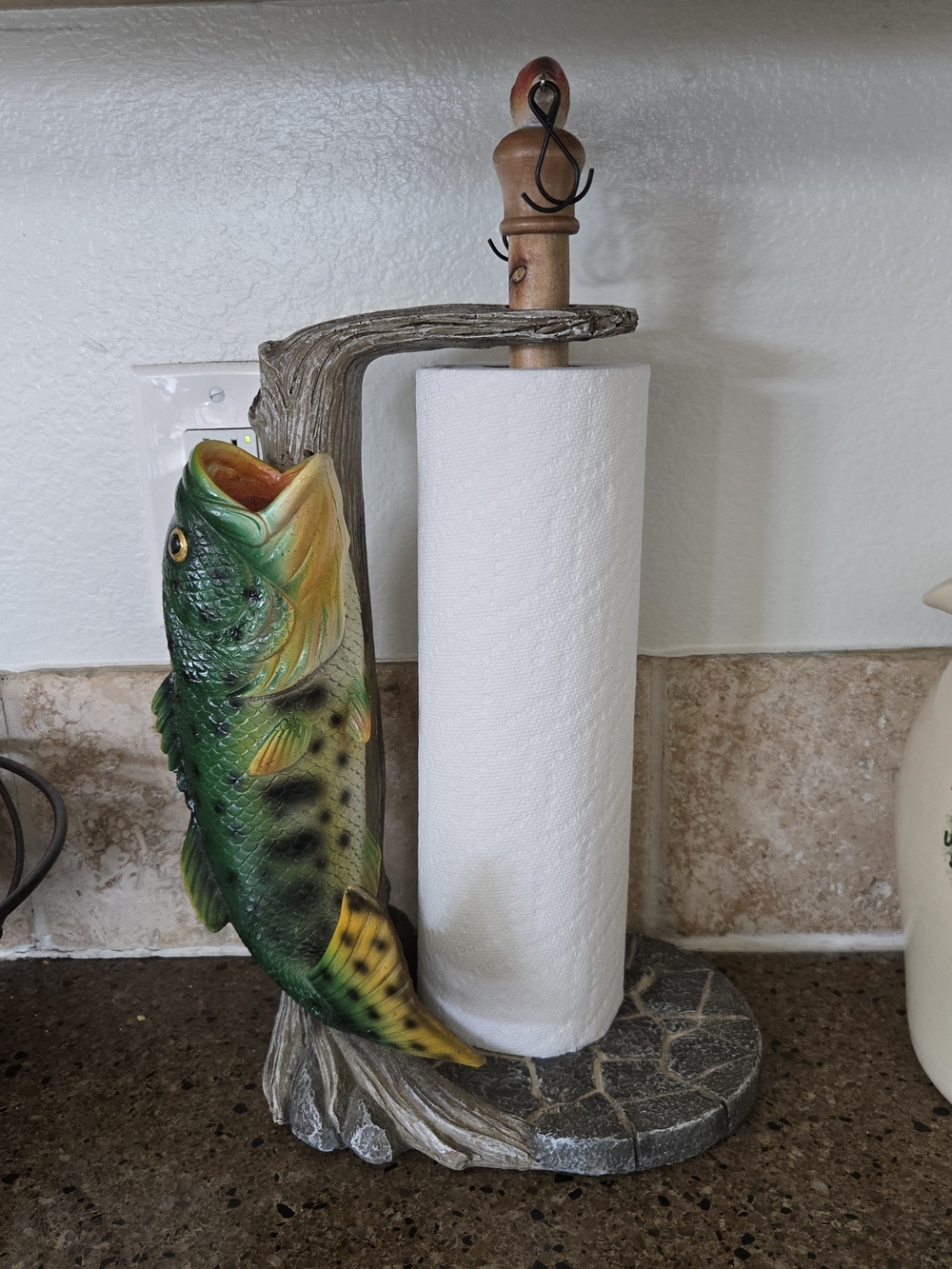 Decorative Green Fish Paper Towel Holder - Rustic Kitchen Stand